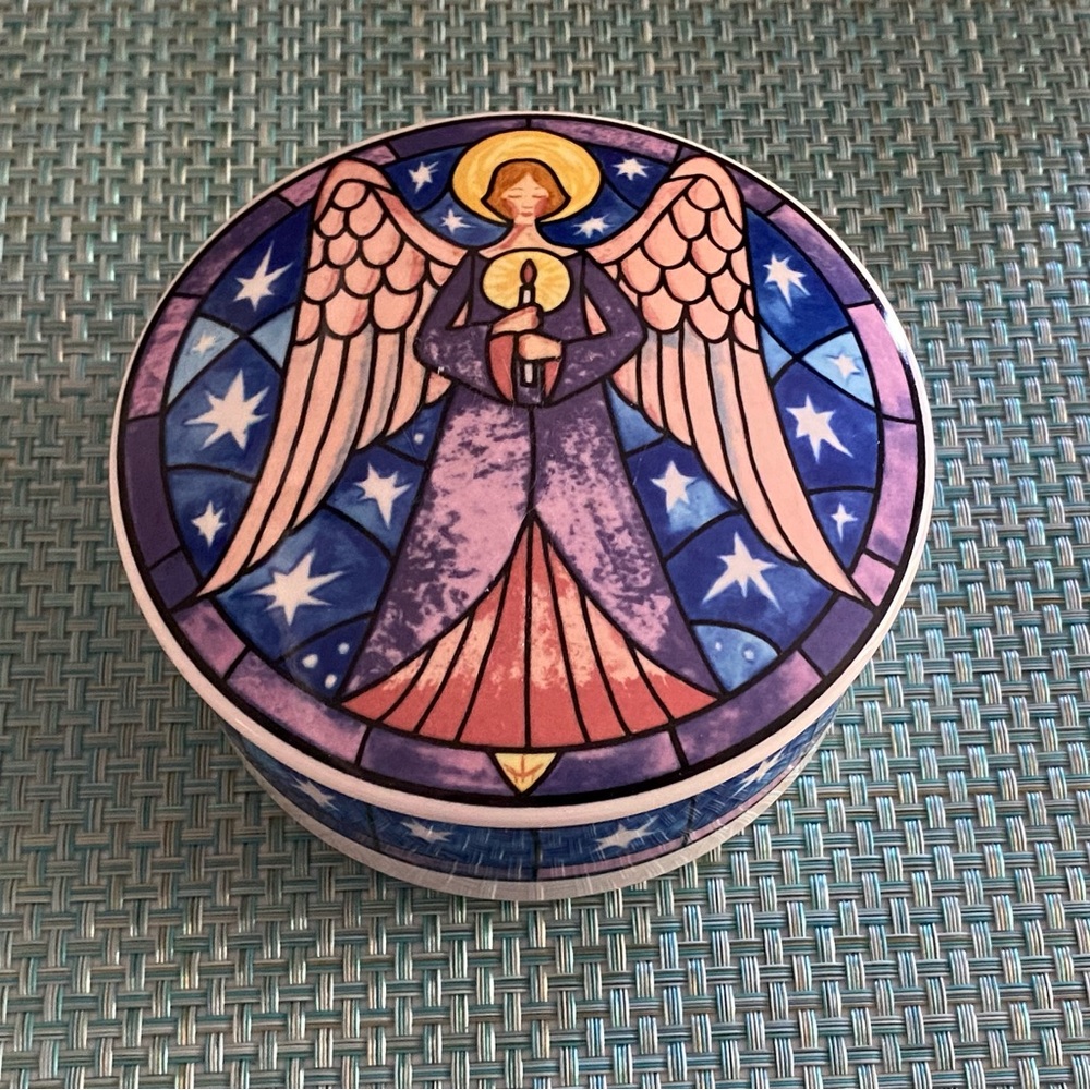Mikasa Porcelain Angel Painted Stained Glass Design Trinket/Jewelry Box